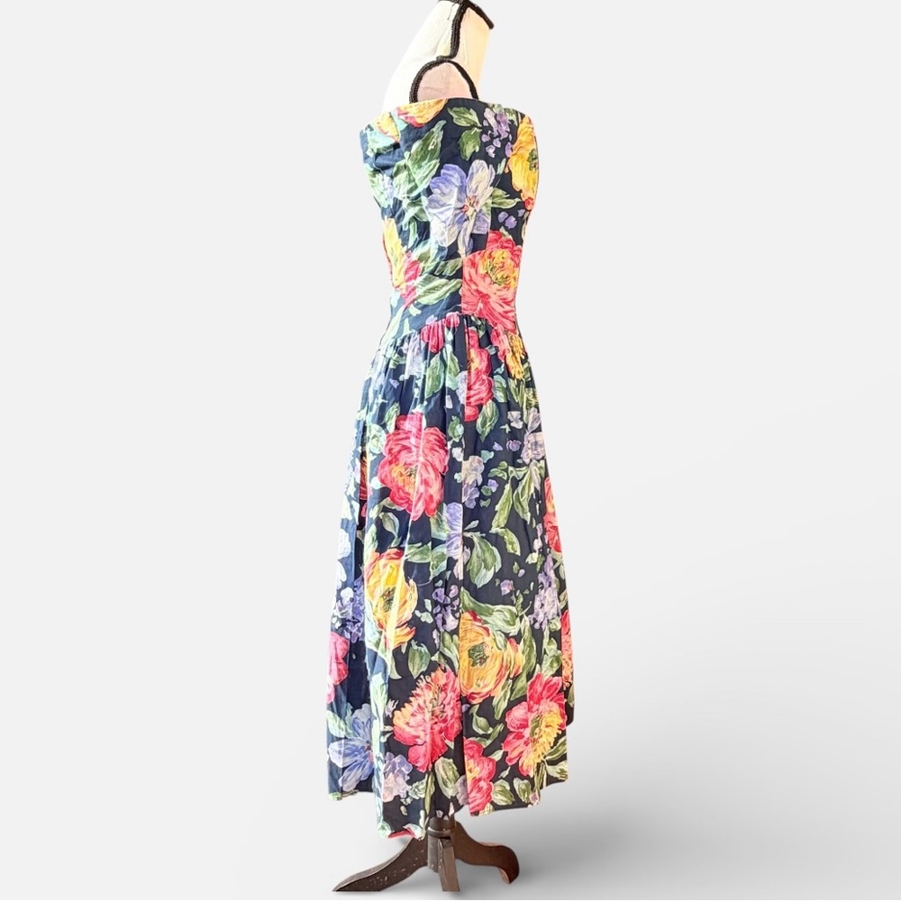Gunne Sax blue floral off shoulder sweetheart bodice dress - Picture 2 of 7